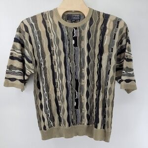 Clench Coogi Style Knit Sweater‎ Mens XXL Green Short Sleeve 3D Textured Striped